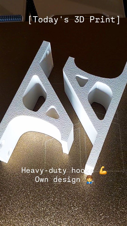 🖨️ Today's 3D print is heavy-duty 💪 hook, our own design 🧑‍🔧 with less filament. Field testing will show. 🌞☃️🌧️🪨
#hardwireddev #3DMaker #3DPrinting #3DPrintedGadgets #3DPrinterLife #petg #BambuLabs #BambuA1 #wallhook #wall #heavyduty #3ddesign